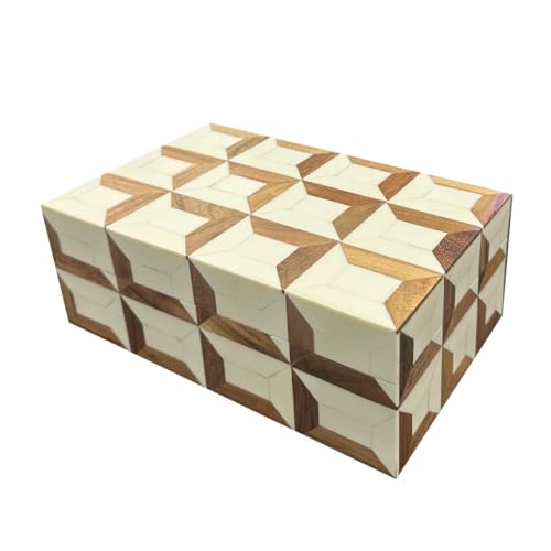 Perilla Home Home Decor Decorative Storage Wooden Boxes Keepsake Box Gifts For All Brown and off white (Felix)
