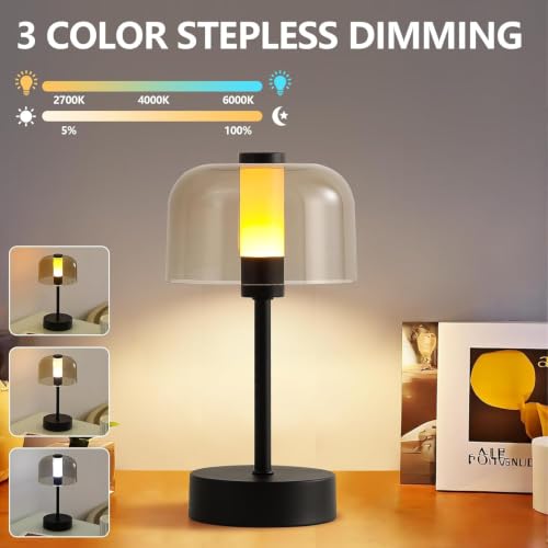 Image of NYRWANA Acrylic Cordless Table Lamp ABS | 1200 mAh Battery | Home Decor, Desk Lamps for Bedroom, Living Room, Study Room, Stepless Dimming, 3 Colour Touch Control, USB-C Charging (Black)