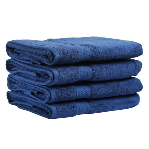 Image of FRESH FROM LOOM Luxury Edition 600 GSM Egyptian 100% Pure Cotton Towel |High Water Heavy Towel | Soft Dual Stitched Bath Towel for Men & Women | No Hand Touch Production (27x54 inch | Blue)-4pc