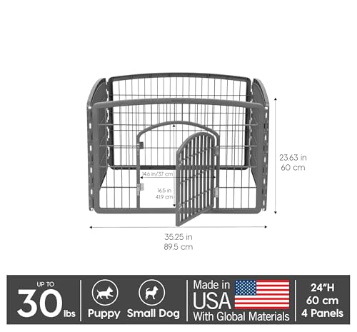 Image of IRIS USA 4-Panel Dog Playpen, Pet Enclosure, Gray | Puppy Training, Custom Pen Configuration, Multi-Shape Setup, Flexible Boundary, Secure Door Latch, Stable Non-Tip Base