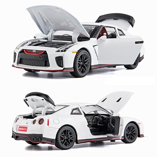 Image of Alokik 1:32 Scale Nissan GT-R35 Sports Diecast Car Models Toys Metal Alloy 2 Openable Door and Sound & Light, Pull Back Toys Gifts for Boys Best Gift Car (White)