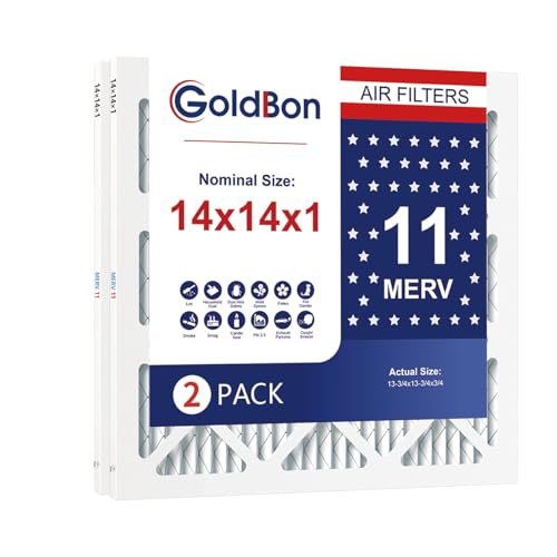 14x14x1 Air Filter 2 Pack MERV 11 MPR 1000 FPR 7- GoldBon AC Filter USA Design- Electrostatic Pleated Air Conditioner HVAC AC Furnace Filters for Pollen, Smoke,Pet Dander