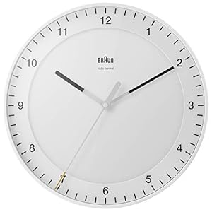 Braun Grande Horloge Murale analogique Classique pour Le Fuseau horaire de l’Europe Centrale (DCF) avec Mouvement de Balayage Silencieux, Facile à Lire, diamètre de 30cm, en Blanc, modèle BC17W-DCF.