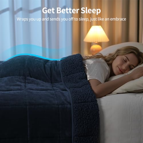 Image of Uttermara Weighted Blankets for Adults Queen Size, 12lbs 60x80 inches Blanket with Soft Warm Plush Sherpa Fleece, Washable Thick Heavy Throw for Sleeping and Calming, Navy Blue
