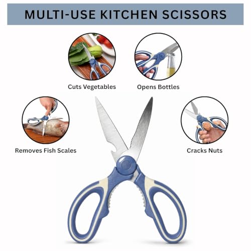 Image of Amazon Brand - Solimo Multipurpose Kitchen Scissors Smooth Plastic Handle Heavy Duty Scissor For Home Use Craft Work Tailoring Cutting Dark Blue 9x21 cm Pack Of 1