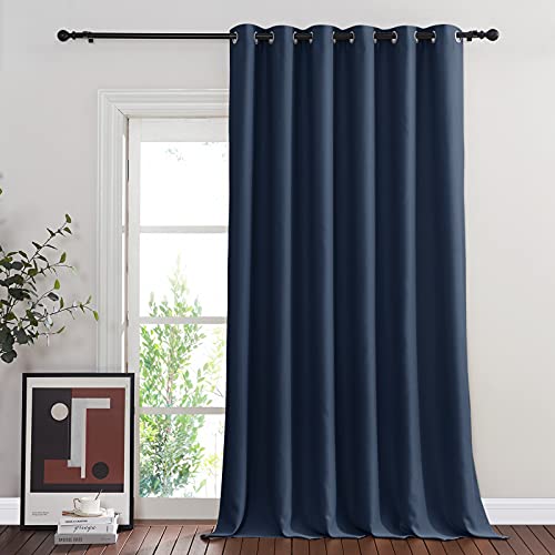 NICETOWN Blackout Navy Blue Curtain 102 inches Long, Grommet Thermal Insulated Room Divider Drape Extra Wide Window Treatment for Sliding Glass Door/Living Room, W80 x L102, 1 Panel