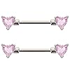 HEALLILY 1 Paar Strass Hart Tepels Barbell Rvs Tepel Ringen Tepel Stud Punk Body Piercing Sieraden Roze