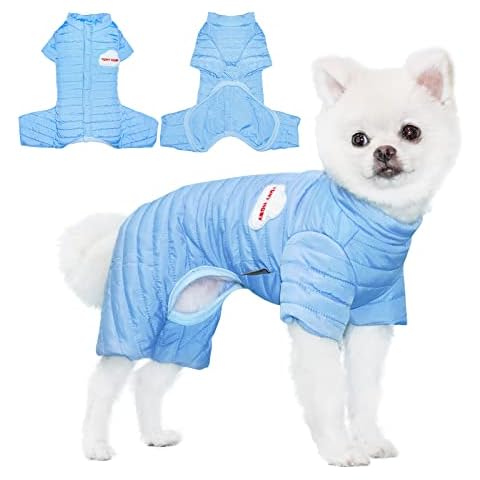 TONY HOBY Dog Winter Coat, Dog Cold Weather Jacket, Four-Legged Dog Padded Jacket for Small Medium Dog (Blue, L) Cover