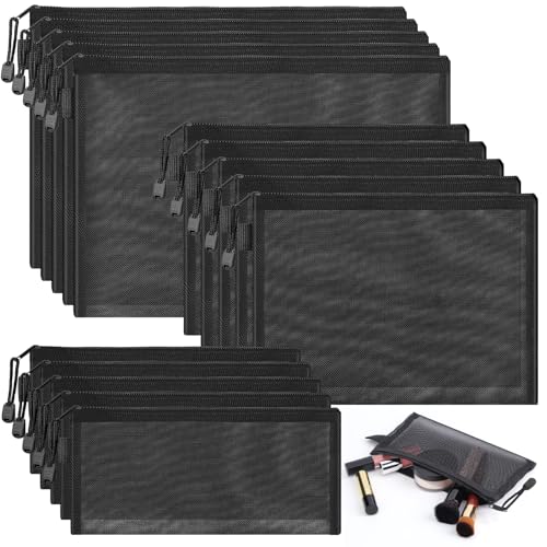 Image of 15 Pieces Mesh Bags, 3 Size Mesh Zipper Pouch Bags with Zipper for Makeup Pouches, Travel Organizer Case, Storage pencil bags with zipper for Office Supplies (A4, A5, B6)