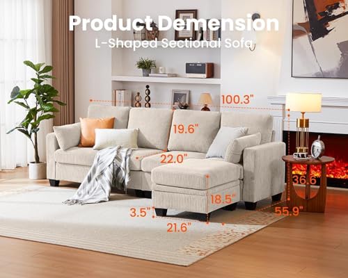 Image of CHIC HOUSE Corduroy Modular Sectional Couch with Ottoman Chaise, (B,5SS)