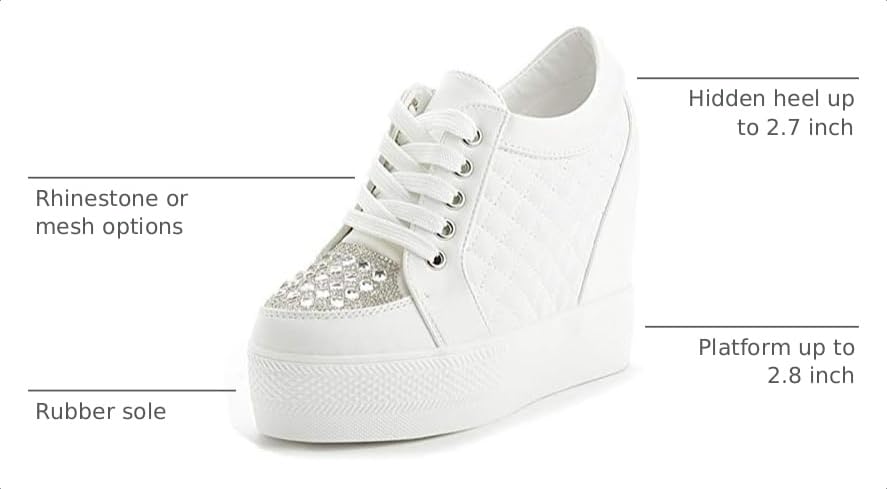Image of ACE SHOCK Women Wedges Sneakers with Hidden Heel Ankle High Platform Walking Shoes Fashion Bride Wedding Shoes
