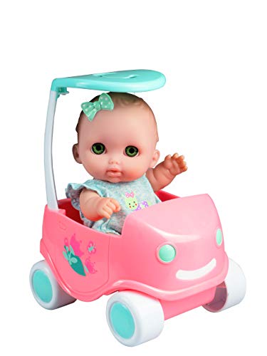 Lil Cutesies 8.5" All Vinyl Dol and Buggy Play Set | Posable and Washable | Removable Outfit | Doll and Baby Buggy | JC Toys | Ages 2+