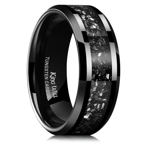 king will mens meteorite tungsten wedding bands 6mm8mm width blacksilver engagement rings for couples beveled edge promise ring for women comfort fit