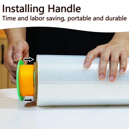 Image of 2 Pack Clear Stretch Film Industrial Strength 12'' x 1000 feet 80 Gauge with Plastic Handle, Clear Wrapping Shrink, Durable Self-Adhering Plastic Wrap for Moving, Shipping CHUANGSEED
