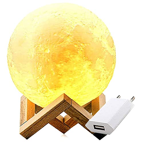 Luminária Abajur LED Lua Cheia 3D USB RGB Suporte de Madeira + Fonte CBRN14644 - Commerce Brasil