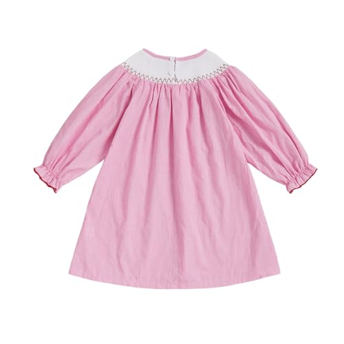 Toddler Girls Christmas Tree Dress Long Sleeve Smocked Dresses Embroidery Bow Gingham Sundress Kids Winter Clothes4