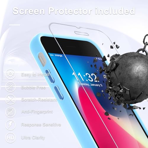 Image of for iPhone SE Case 2022(3rd) /2020(2nd), iPhone 8 /7 Case, Light Blue | Fit for Magsafe, Screen Protector Included, Matte Magnetic Slim Phone Cover, Shockproof Protection Translucent Frosted Back