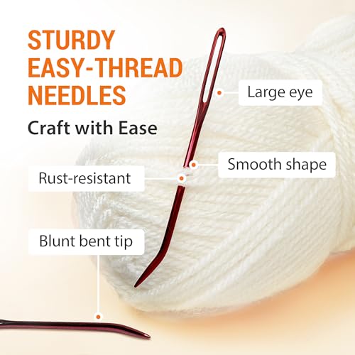 Image of VONEEDL 20 PCS Bent Tip Tapestry Needles with Large Eye - Yarn Blunt Steel Knitting Needles in Storage Box - Perfect for Crochet, Weaving, Darning, DIY, and Crafting