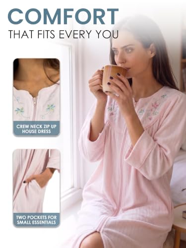 Image of Casual Nights - Jacquard Fleece zip up robes for women | women's house coats with pockets | Duster For Ladies