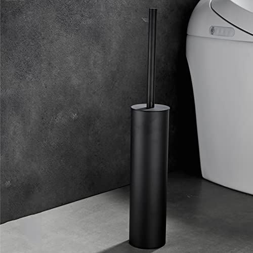Image of Freestanding Luxury Toilet Brush 304 Stainless Steel Toilet Brush and Holder 19-Inches Tall Round Rust Resistant Anti-Odor and Easy to Clean with Matte Black Finished