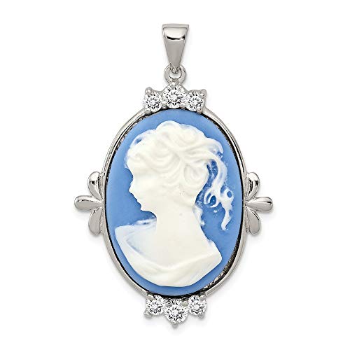 925 Sterling Silver Blue Plastic Cameo Cubic Zirconia Cz Accents Pendant Charm Necklace Fine Jewelry For Women Gifts For Her