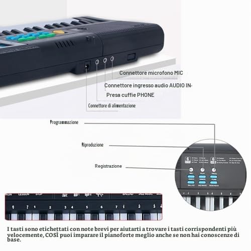 Tastiera Pianoforte 61 Tasti Tastiera Pianoforte Digitale con Microfono Cavo USB Doppi Altoparlanti per Bambini Principianti