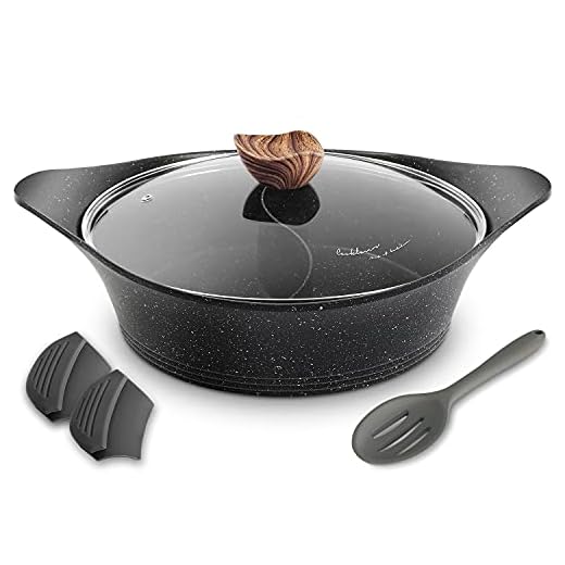 Shabu Shabu Pot with Lid Non-Stick Casserole Induction Shabu Shabu Hot Pot with Divider, 11.8 Inch, 4.5L, 5.64lb - Black