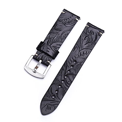 Quick Release Carved Pattern Leather Watch Strap (Black, 22 mm)