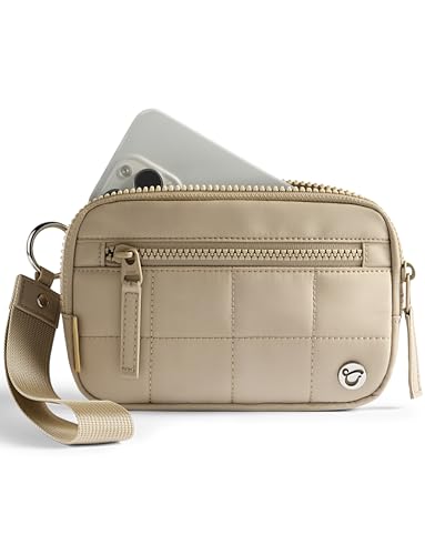 Uselike Womens Wallet Card Holder Purse with Zipper Quilted Phone Wallet RFID Blocking Small Wristlet Wallets for Everyday Travel (Light Khaki)