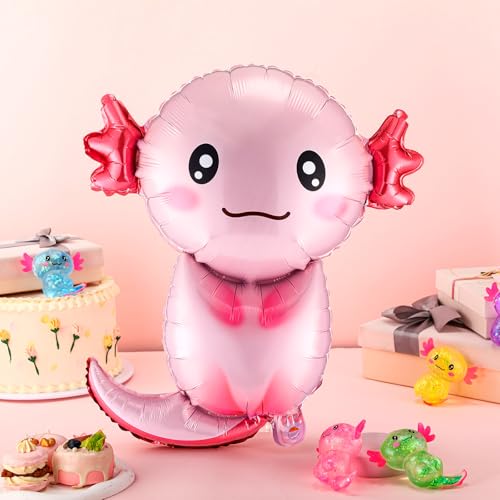 Image of Gejoy 18 Pcs Axolotl Birthday Party Decorations Axolotl Balloons 26 Inch Cute Aluminum Foil Balloons Inflatable for Summer Beach Themed Party Pool Toys Favor Supplies