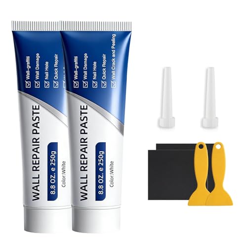 2Pcs Wall Repair Paste Tube Drywall Repair Kit Quick Drying Wall Mending Agent Spackle Wall Repair Kit with Scraper and Sandpaper for Holes Cracks Scratches Home DIY Use
