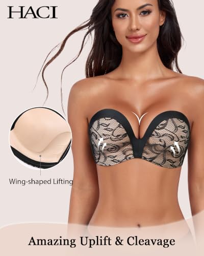 Image of HACI Push Up Strapless Bra for Women Anti-Slip Padded Wireless Stay Put