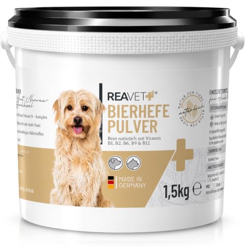 ReaVET Bierhefe Pulver für Hunde & Katzen – Reines Naturprodukt für glänzendes Fell & Vitale Haut – Reich an Biotin, B-Vitaminen, Natürliche Unterstützung bei Fellwechsel & stumpfem Fell I 1,5kg