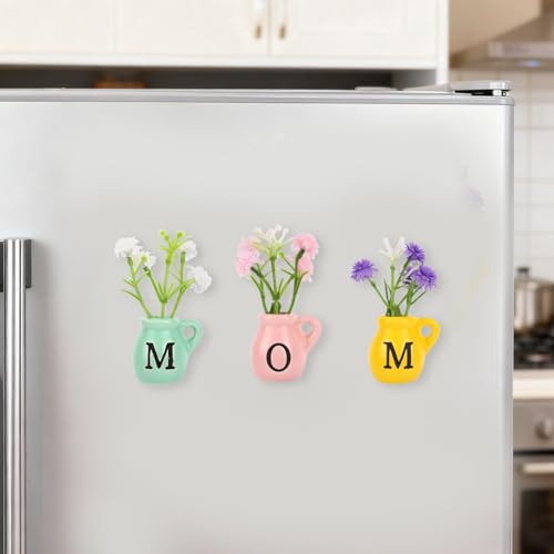 3 imanes mini jarrón para refrigerador con flores artificiales miniatura 3