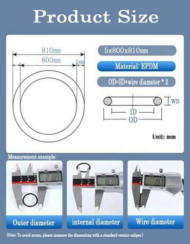 Anillo de sellado métrico de goma EPDM 5mm para corregir holguras en bridas de 830mm 2