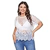 WDIRARA-Womens-Plus-Size-Sheer-Mesh-Lace-Top-Sexy-Scallop-Trim-Blouse WDIRARA Women's Plus Size Sheer Mesh Lace Top Sexy Scallop Trim Blouse White 1XL