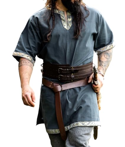 Leonardo Carbone® Tunica vichinga Njal – Abbigliamento medievale da uomo, camicia medievale, camicia per il tempo libero, maniche corte, costume da carnevale, tunica vichinga, abbigliamento LARP, 100%