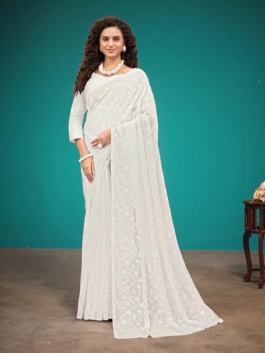 Image of Garden Vareli Viscose Brasso Floral Print Saree