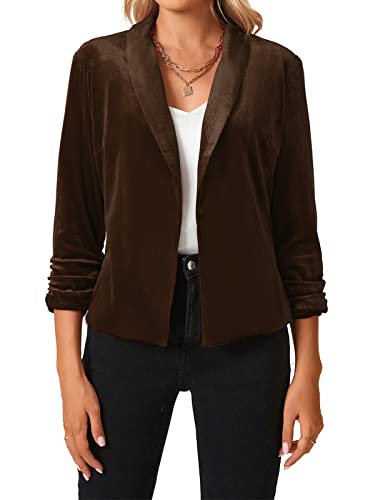 MINTLIMIT Women's Velvet Blazer 3/4 Ruched Sleeve Jacket Shawl Lapel Open Front Casual Blazers Jackets2