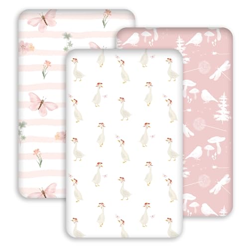 Image of Civarua Kids Bedside Sleeper Bassinet Fitted Sheets 20 x 33, 3 Pack Baby Delight Beside Me Dreamer,Babybond,Jimglo,koola,cowiewie,fodoss, Dream On Me Baby Square Bassinet, Pink Animal