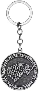 GOT House Stark Inspired Wolf Head Winter is coming 3d Baratheon Targaryen Lannister Stark Tyrell Silver Pendant Keychain, Antique Finish