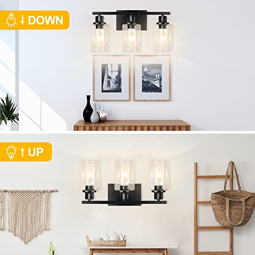 Image of 3-Light Vanity Light, Matte Black Bathroom Lighting Fixtures Over Mirror, Modern Metal Wall Lights for Hallway Kitchen Bedroom Living Room
