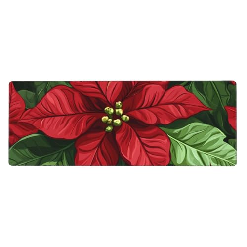 Grand tapis de souris poinsettia 80x30 cm avec base caoutchouc antidérapante