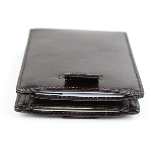 TOVIER Slim Leather Wallet, RFID Blocking Money Clip, Full Grain Bifold with Pull Tab, Brown3