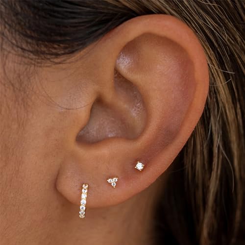 Dainty Tiny Gold Stud Earrings for Women Trendy Cute Small Cartilage Tragus Cubic Zirconia Mini Earring Sets for Multiple Piercing Hypoallergenic Stud Earrings with S925 Sterling Silver Post for Sensitive Ears2