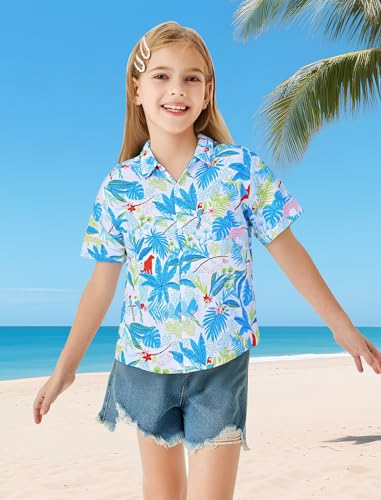 Image of Hawaiian Shirt for Boys Button Down Wrinkle Free Shirt Short Sleeve Funny Beach Casual Summer Print Top for Kids 4-15 Years