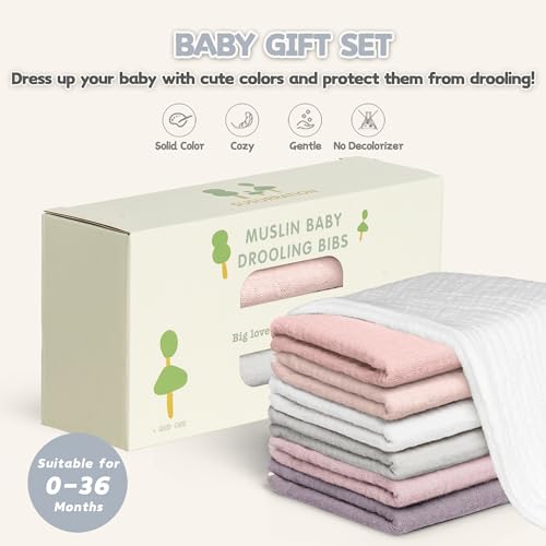 Image of Susurration Muslin Baby Drool Bibs 10Pack Soft Square Adjustable Bandana Bibs for Unisex Baby Girls & Boys