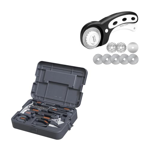 Teslong 27 Pcs Home Repair Tool Kit, Basic Hand Tool Set with Storage Case, 45mm Rotary Cutter for Fabric, Extra 8pcs Replacement Blades