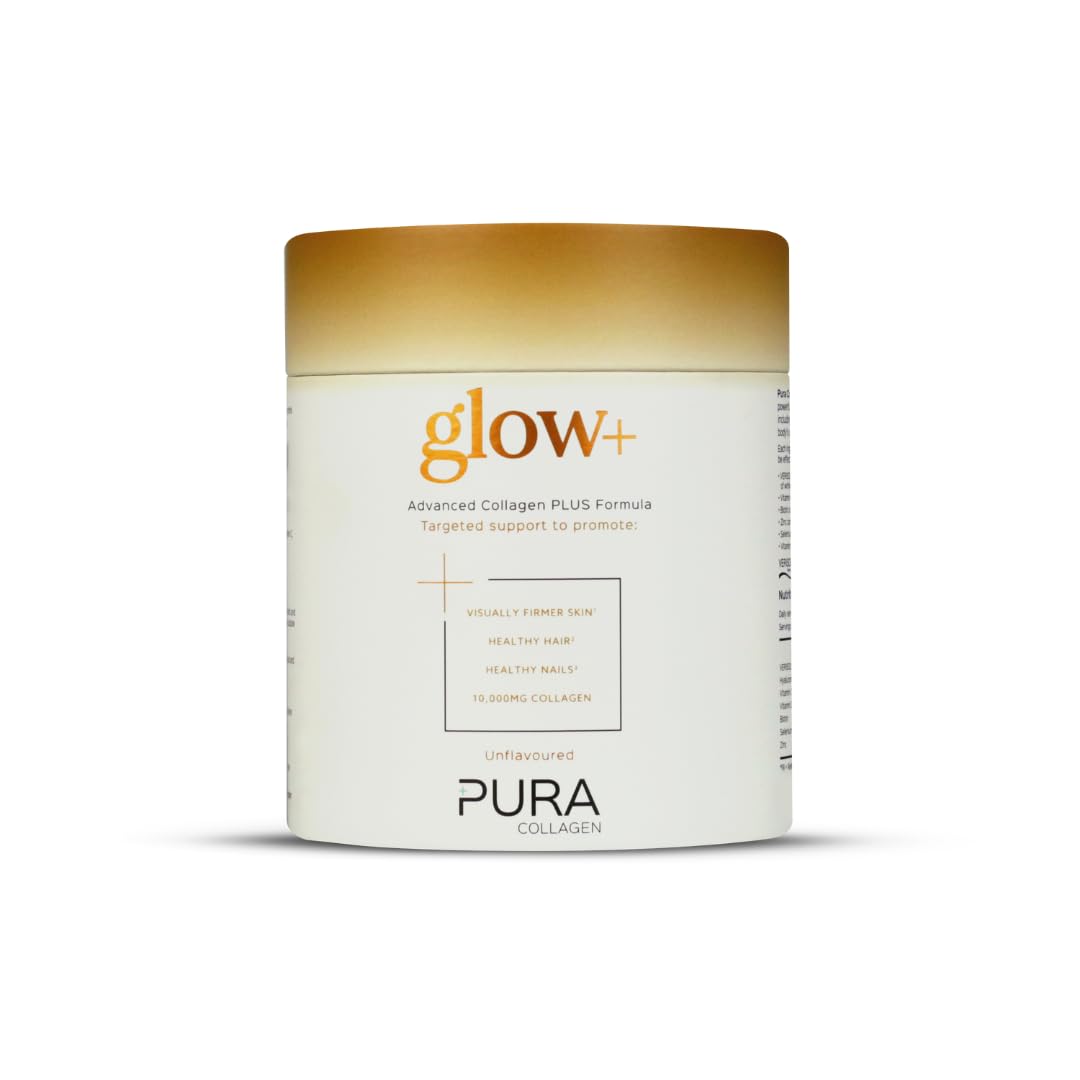 Powdered Supplement Glow+, Hydrolysed Peptides, Hyaluronic Acid, Vitamins & Minerals, 12 Servings, 122 g Mini Tub