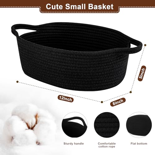 Image of OIAHOMY Gift Basket with Handle, Small Woven Basket with Gift Bag, Ribbon and Wrap Tissue Paper, Nursery Bins Empty to Fill with Small Items, Baby, Pet Toy Organizer - Black
